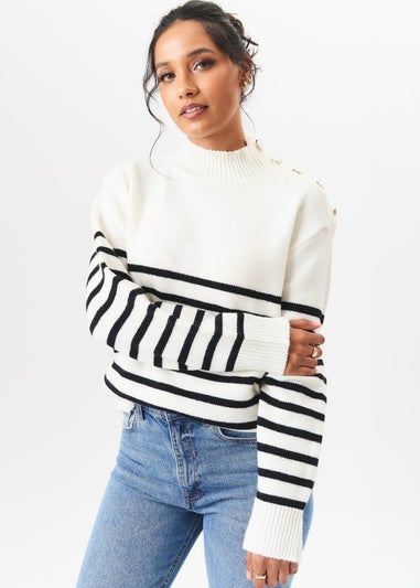 Gini London Cream High Neck Stripe Oversized Jumper