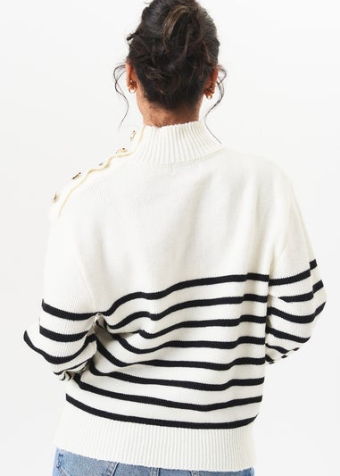 Gini London Cream High Neck Stripe Oversized Jumper