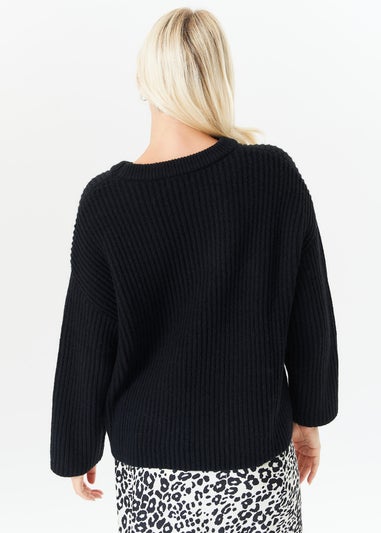 Gini London Black Chunky Knit Oversized Jumper