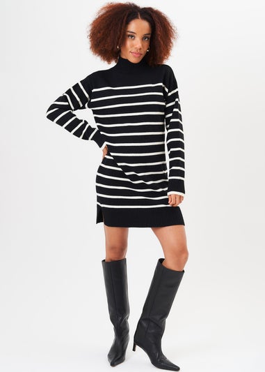 Gini London Black High Neck Stripe Oversized Tunic Dress