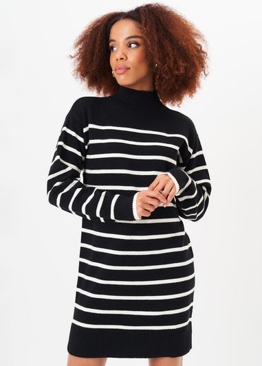 Gini London Black High Neck Stripe Oversized Tunic Dress