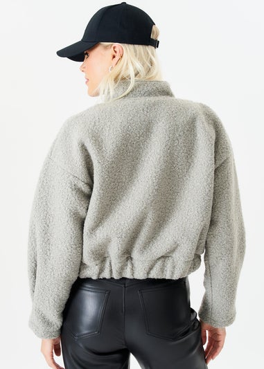 Gini London Grey Boucle Wool Elasticated Waist Cropped Jacket