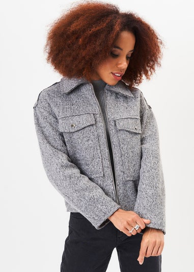 Gini London Grey Cropped Wool Blend Jacket