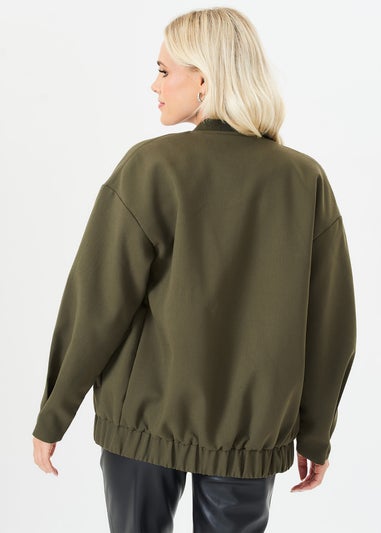 Gini London Khaki Zip up Oversized Bomber Jacket