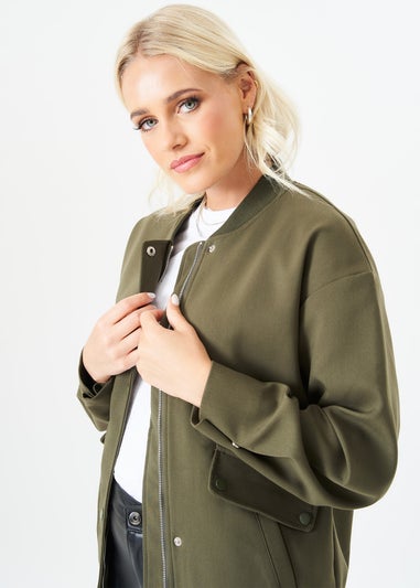 Gini London Khaki Zip up Oversized Bomber Jacket