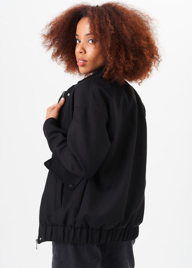 Gini London Black Zip up Oversized Bomber Jacket