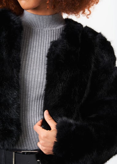 Gini London Black Panel Faux Fur Crop Jacket