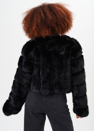 Gini London Black Panel Faux Fur Crop Jacket