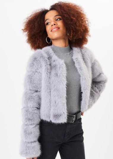 Gini London Silver Panel Faux Fur Crop Jacket