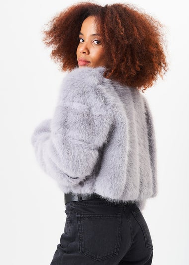 Gini London Silver Panel Faux Fur Crop Jacket