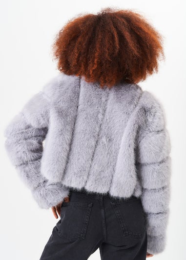 Gini London Silver Panel Faux Fur Crop Jacket