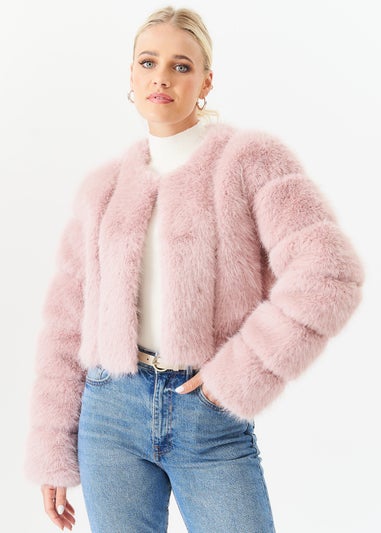 Gini London Pink Panel Faux Fur Crop Jacket