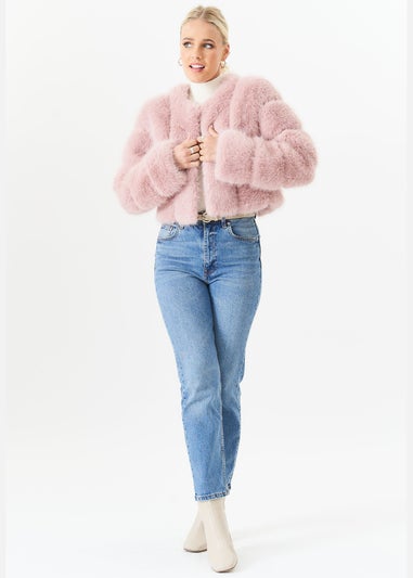 Gini London Pink Panel Faux Fur Crop Jacket