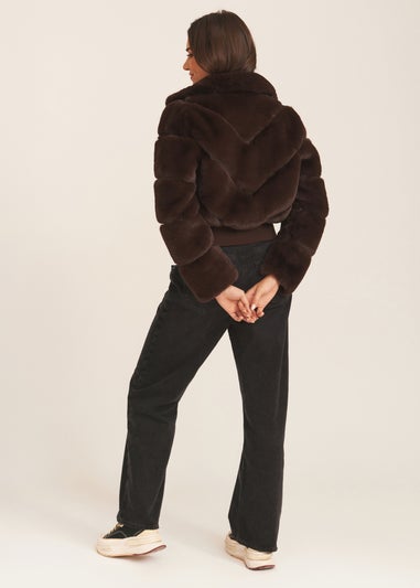 Gini London Chocolate Faux Fur Zip Front Short Jacket