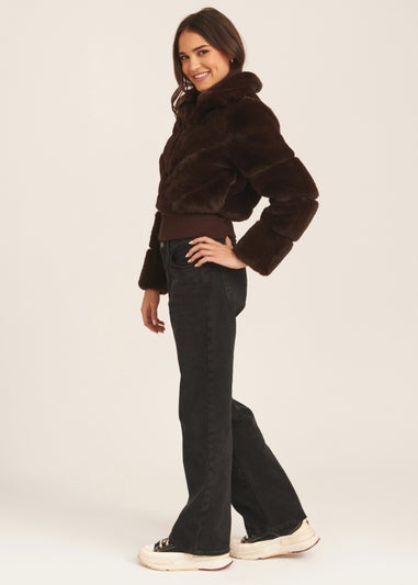 Gini London Chocolate Faux Fur Zip Front Short Jacket