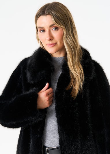 Gini London Black Zip Front Faux Fur Short Jacket