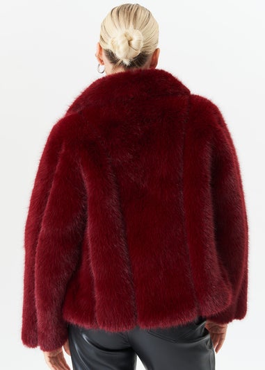 Gini London Burgundy Zip Front Faux Fur Short Jacket