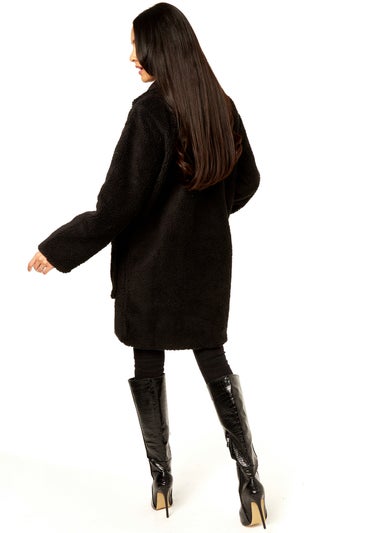 Gini London Black Faux Fur Longline Teddy Overcoat