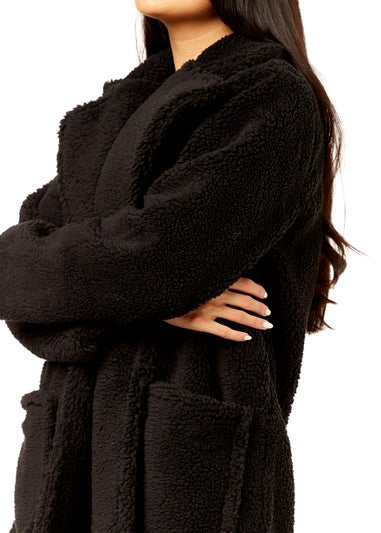 Gini London Black Faux Fur Longline Teddy Overcoat