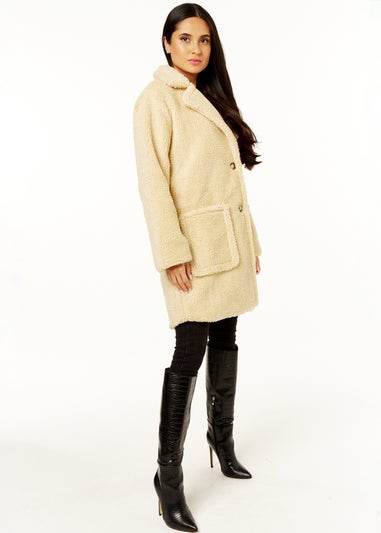 Gini London Camel Faux Fur Longline Teddy Overcoat