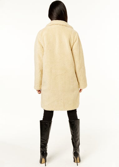 Gini London Camel Faux Fur Longline Teddy Overcoat