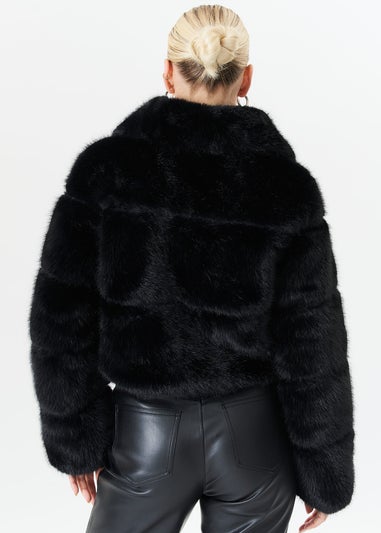 Gini London Black Panel Faux Fur Cropped Jacket