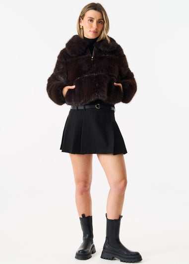 Gini London Brown Panel Faux Fur Cropped Jacket