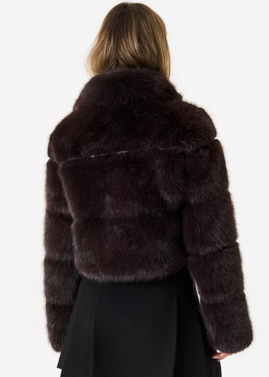 Gini London Brown Panel Faux Fur Cropped Jacket