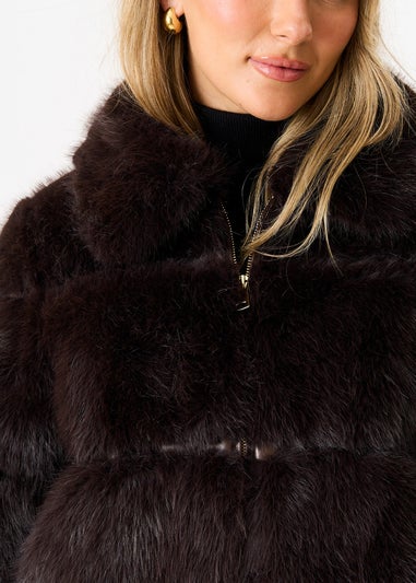 Gini London Brown Panel Faux Fur Cropped Jacket