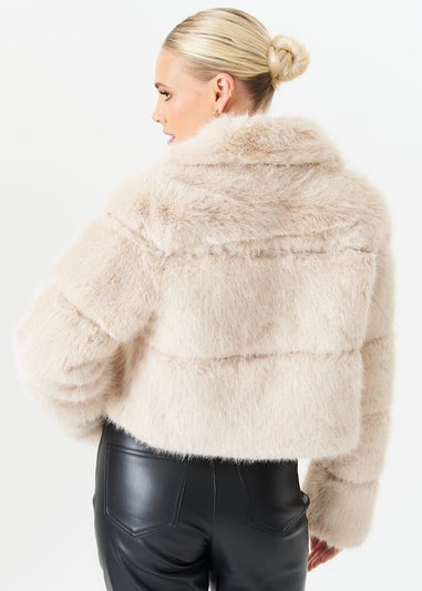 Gini London Beige  Panel Faux Fur Cropped Jacket