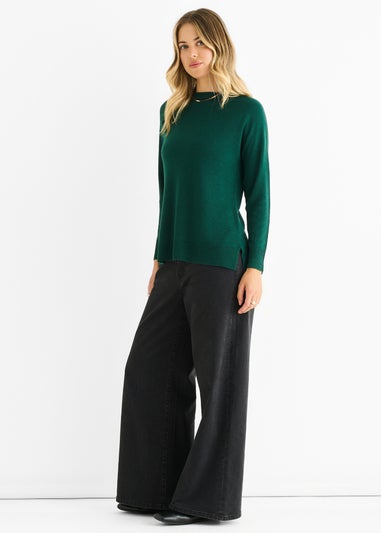 Gini London Green Crew Neck Fine Knit Oversized Jumper