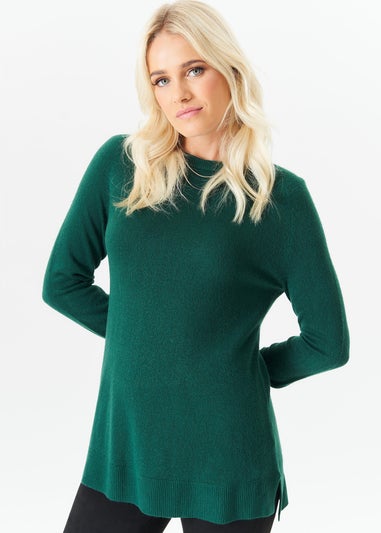 Gini London Green Crew Neck Fine Knit Oversized Jumper