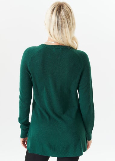 Gini London Green Crew Neck Fine Knit Oversized Jumper