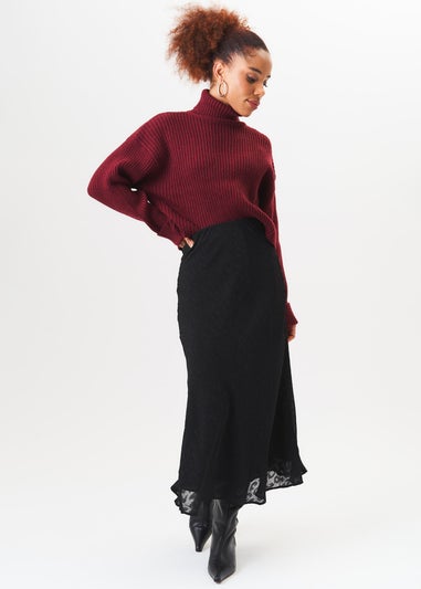 Gini London Burgundy High Neck Chunky Knit Crop Jumper