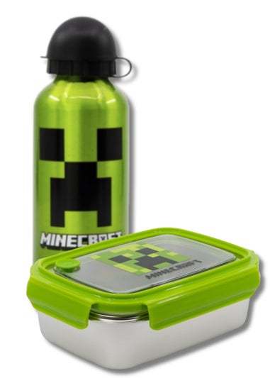 Minecraft Green Stainless Steel Sandwich Box Set With Aluminium Bottle