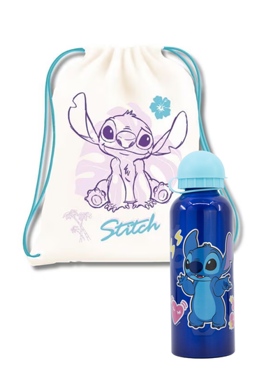 Disney Stitch Blue High Aluminium Bottle And Insulated Lunch Bag