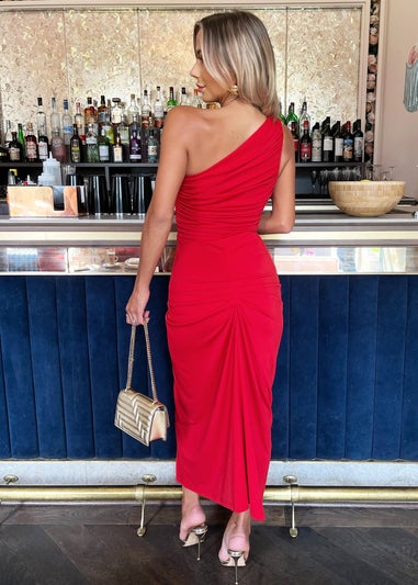 AX Paris Red One Shoulder Knot Skirt Midi Dress