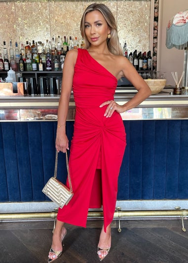 AX Paris Red One Shoulder Knot Skirt Midi Dress