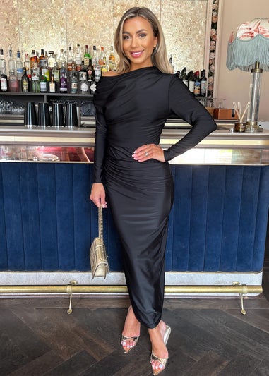 AX Paris Black Off The Shoulder Long Sleeved Draped Midi Dress