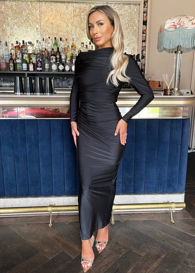 AX Paris Black Off The Shoulder Long Sleeved Draped Midi Dress