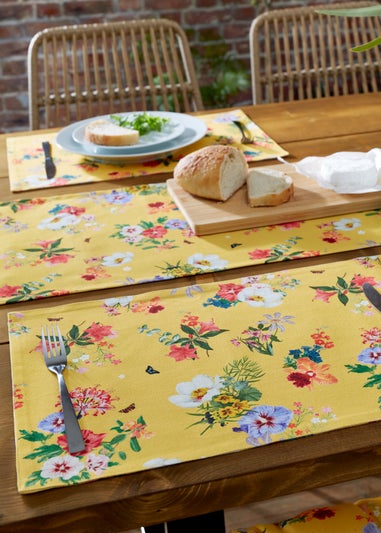 RHS Yellow Exotic Garden Shower Proof Dining Placemat Pair (34x46cm)