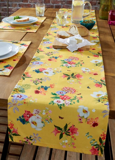 RHS Yellow Exotic Garden Shower Proof Dining Table Runner (33x220cm)