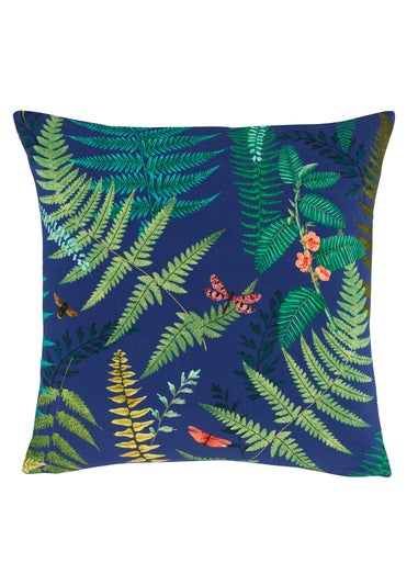 RHS Navy Woodland Fern Shower Proof Filled Cushion (43x43cm)