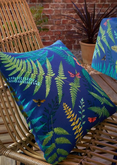 RHS Navy Woodland Fern Shower Proof Filled Cushion (43x43cm)