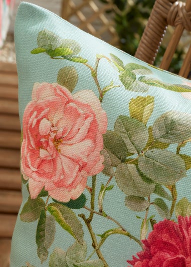 RHS Green Rose Garden Shower Proof Outdoor Cotton Cushion (43x43cm)