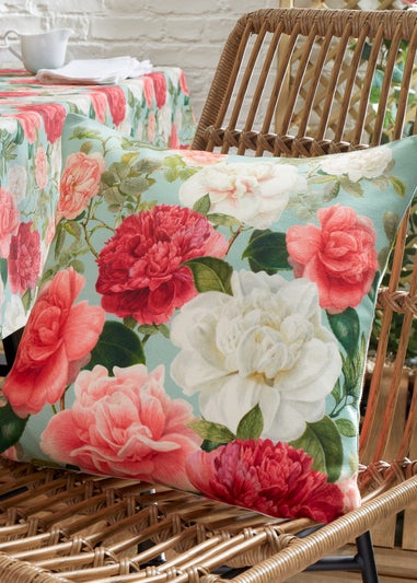 RHS Green Rose Garden Shower Proof Outdoor Cotton Cushion (43x43cm)