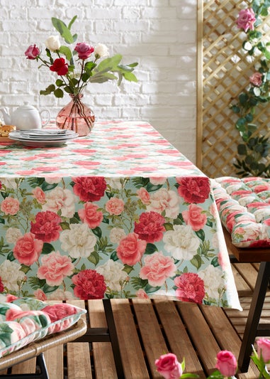 RHS Green Rose Garden Shower Proof Dining Table Cloth (137x229cm)