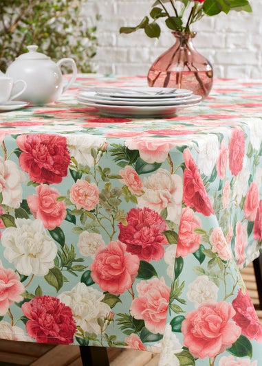 RHS Green Rose Garden Shower Proof Dining Table Cloth (137x229cm)