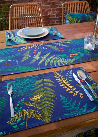 RHS Navy Woodland Fern Shower Proof Dining Placemat Pair (34x46cm)