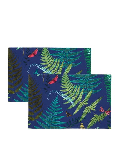 RHS Navy Woodland Fern Shower Proof Dining Placemat Pair (34x46cm)